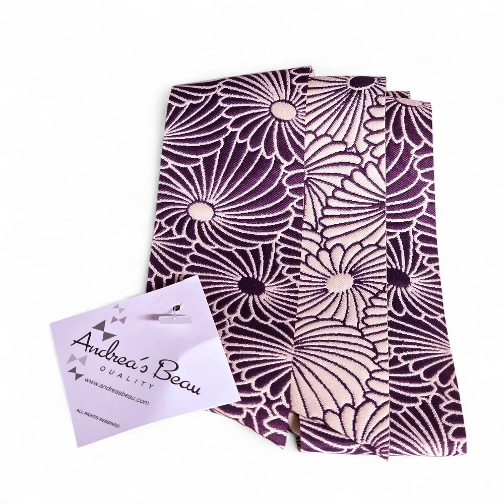 Purple and Cream Floral Hair Scarf / Neck Tie NEW With Tag